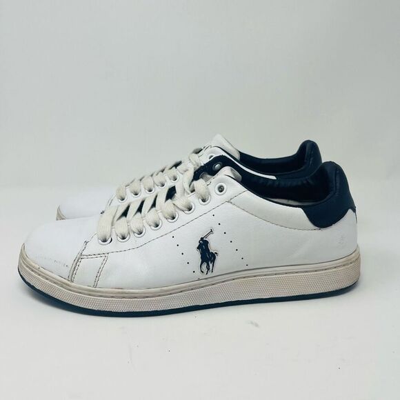 Polo Ralph Lauren Whickham Sneakers Lace-Up Low Top White Leather Size 9D - Picture 1 of 10